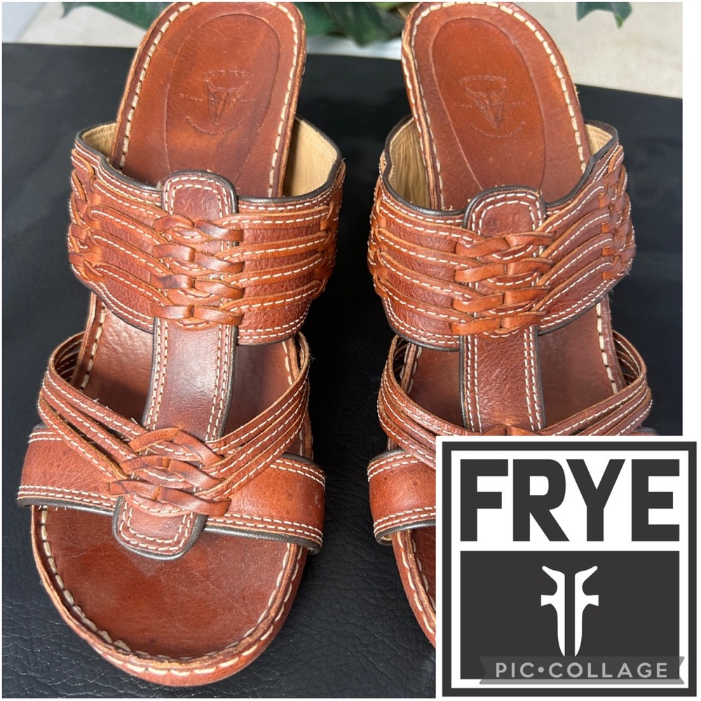 FRYE Boots Audrey Stacked Heel Sandals in Brown Sugar Size 9